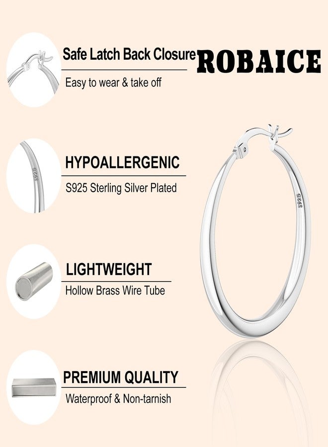 Robaice 925 Sterling Silver Plated Hoop Earrings for Women, Lightweight Hypoallergenic Hollow Circle Hoop Earrings, Fashion Jewelry for Everyday Wear and Gift for Her, 40mm - Image 5